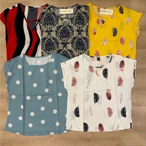 NWT- Women's Short Sleeve Blouse Bundle -5 pc per bundle- Size S, M, L, XL avail